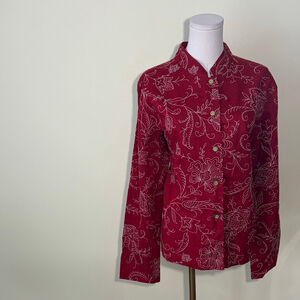 Coldwater Creek Red & Cream Women’s Floral Linen Jacket L